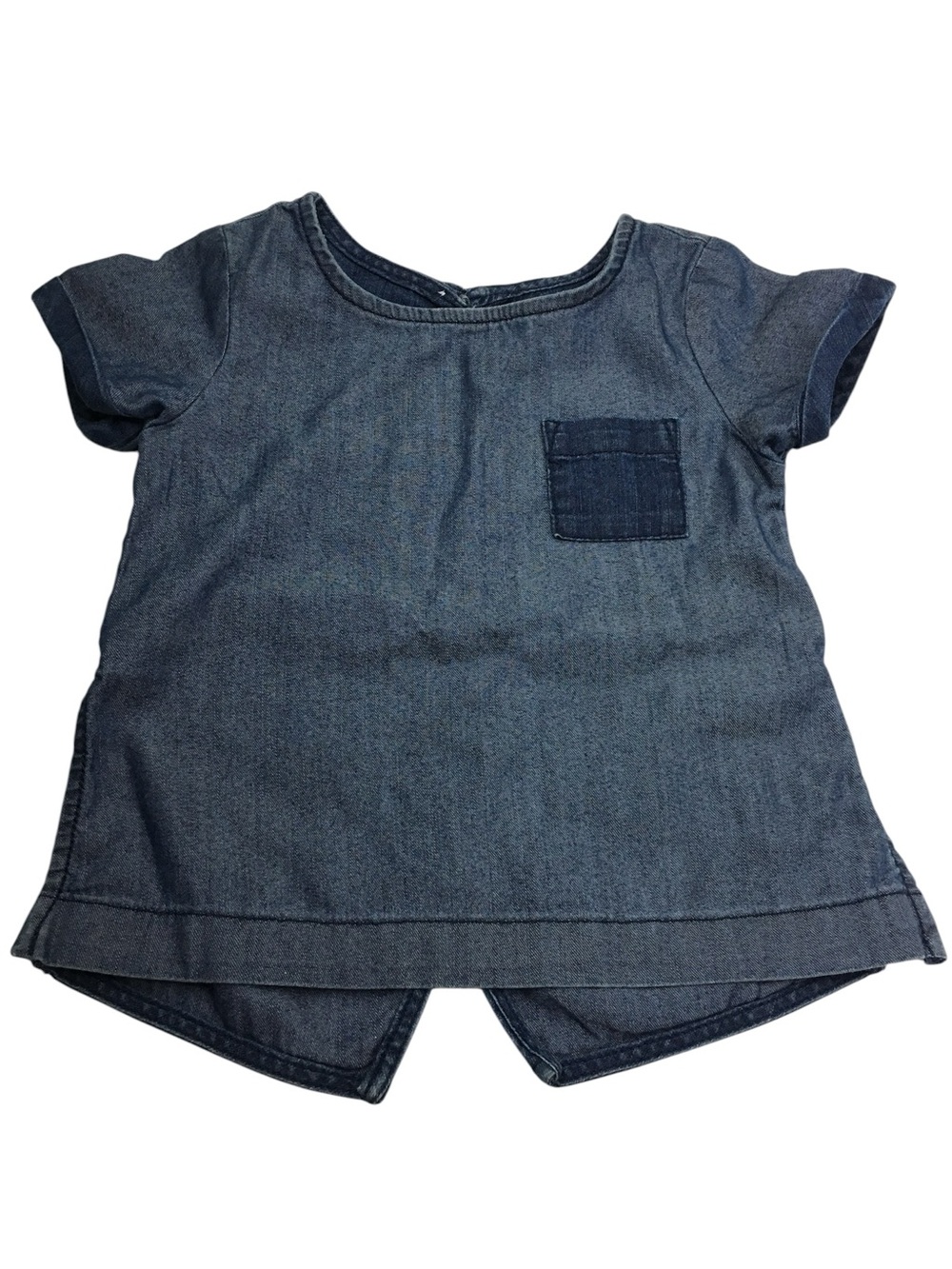 OLD NAVY Kid’s Top Boxy Chambray Two Tone Denim Shirt Pocket Cap Sleeve Size 4T